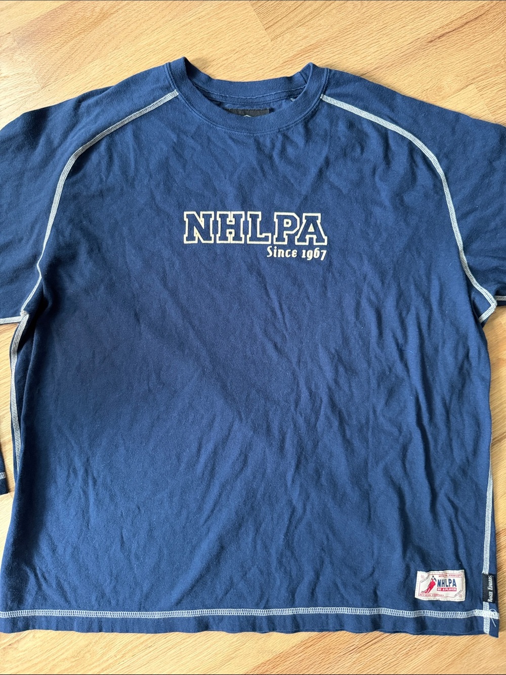 NHLPA Long Sleeve Navy Crewneck Shirt w/Contrast Stitching Mens Sz Large